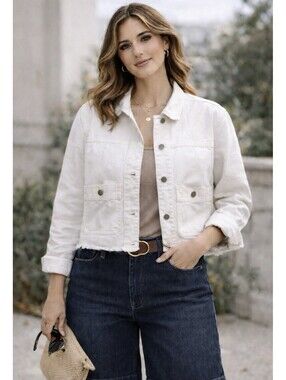 Sanctuary FLORA Boxy Jacket NWT Womens L 100% cotton Off White Coastal Beachy